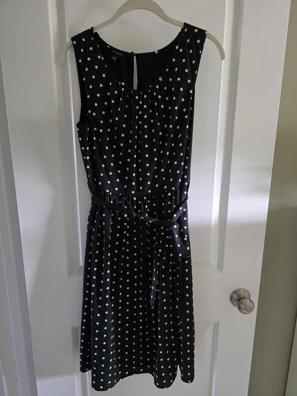 Talbots Black Dress with White Polka Dots and Tie Waist